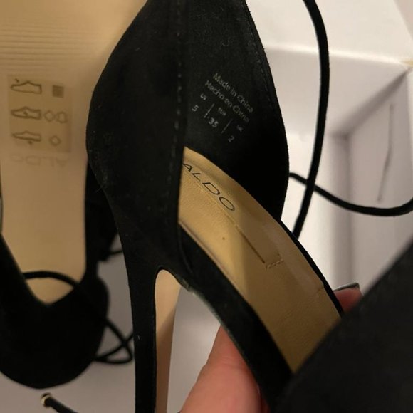 Aldo Black Ankle Lace Up Heeled Sandals - Picture 6 of 6